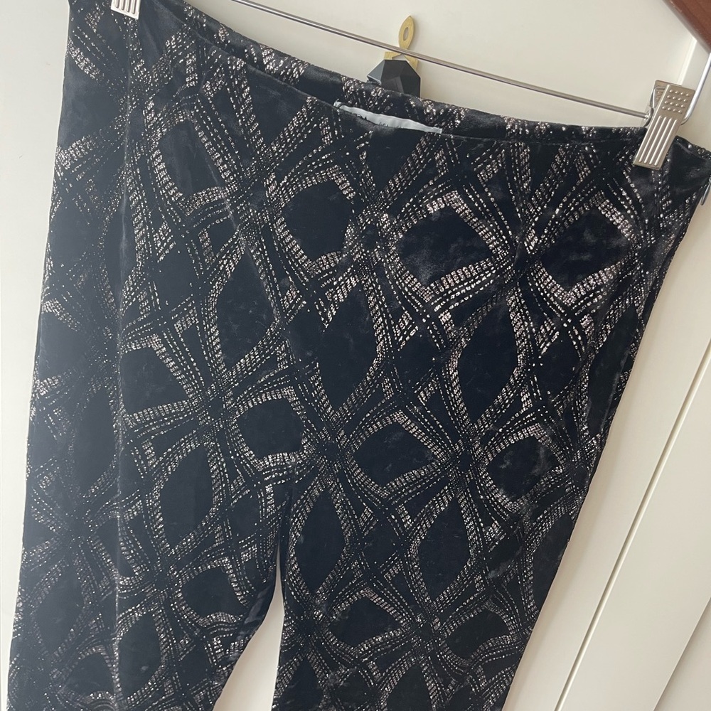 Zara Woman NWT Velvet Rose Gold Foil Flared Leg Pants Size Large